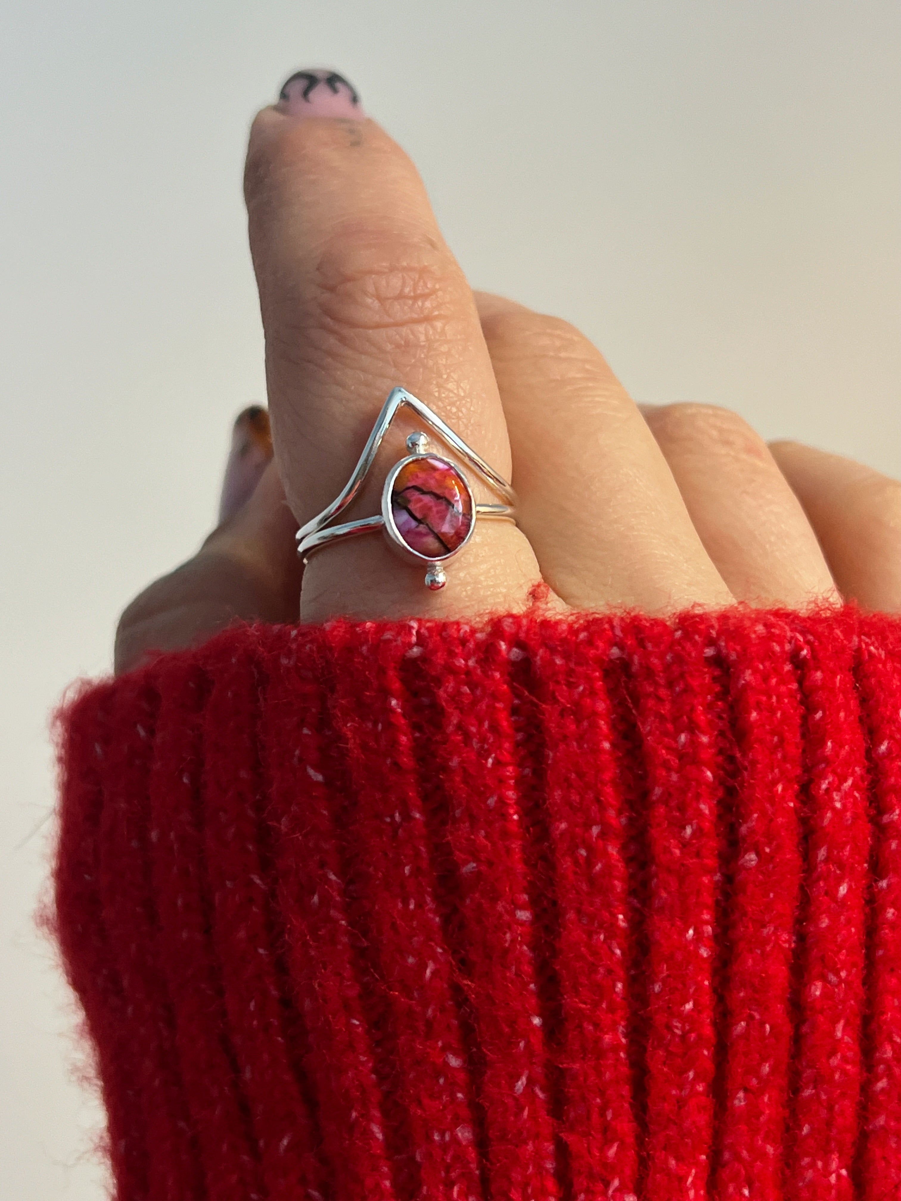 Pink Oyster Turquoise Ring Stacker